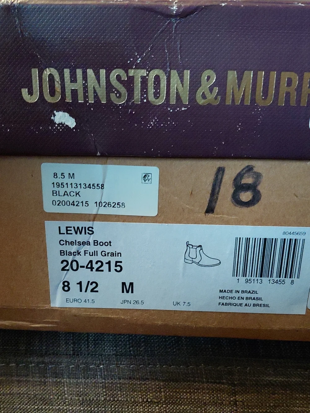 Johnston & Murphy Men's Black Lewis Chelsea Leather Boot Size 8.5